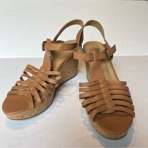Liz Claiborne Women's Wedge Sandals Strappy Tan Size 11M
